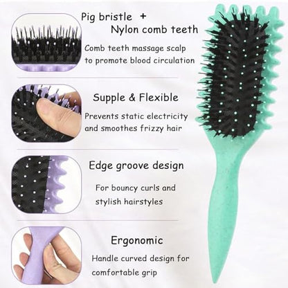 Curl Definer Brush, 2024 Boar Bristle Hair Brush Styling Brush Curling Brush Defining Curl Brush for Women (Green, 1PC)