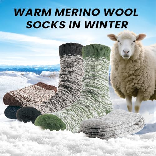 YUVFEHY 5 Pairs Merino Wool Socks for Men Extra Thick for Winter Hiking | Warm Breathable Thermal Crew Work Sock for Cold Weather Size 7-15