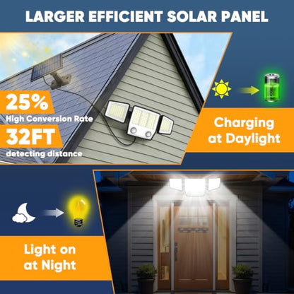 Solar Motion Sensor Light Outdoor IP65 Waterproof with 15.75FT Cable 2Pack