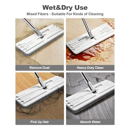JOYMOOP Hands Free Flat Floor Mop and Bucket with Wringer Set, 3 Washable Microfiber Mops, Wet and Dry Use, Floor Cleaning System