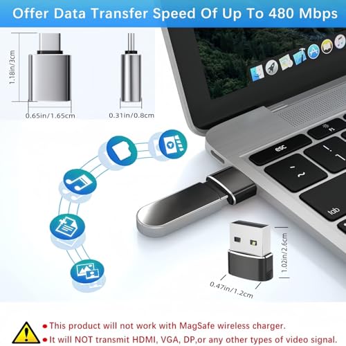 USB to USB-C Adapter, 10Gbps, 6-Pack,Black