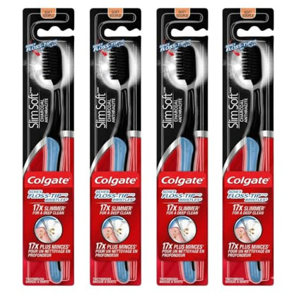 Colgate Slimsoft Charcoal Floss -Tip Toothbrush, Soft, 4 Count