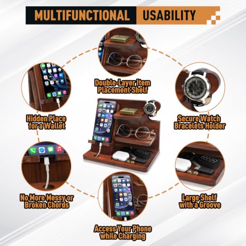 Gifts for Men Wood Phone Docking Station, Anniversary Birthday Mens Gifts