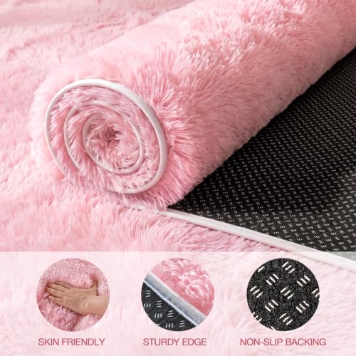 Huiuhjirug Fluffy Pink Area Rug,9x12 Tapis for Living Room Bedroom Girls