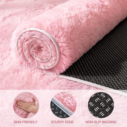 Huiuhjirug Fluffy Pink Area Rug,9x12 Tapis for Living Room Bedroom Girls