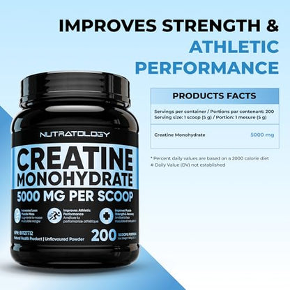 Nutratology® Creatine Monohydrate | Muscle Growth & Strength | 200 Servings