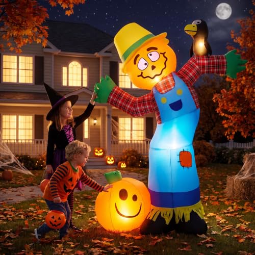 WildVenture Halloween Decoration Outdoor Inflatable-6FT Pumpkin Scarecrow
