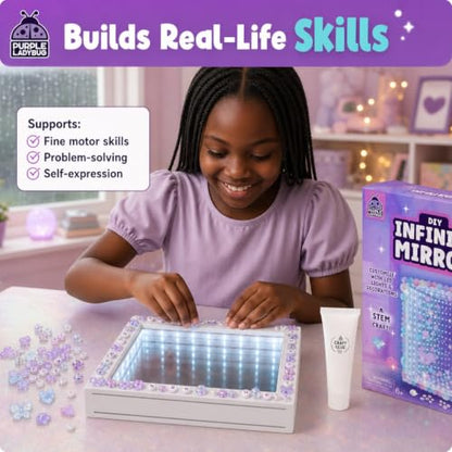 DIY Infinity Mirror Kit - Girls Crafts 8-12 Years Old DIY Kit with Lights & Custom Letters - Birthday Gift for Girls Ages 6 7 8 9 10 11 12, Educational STEM Toys for Kids, STEM Toys for 5+