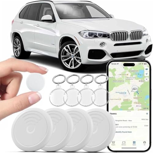 GPS Tracker for Vehicles,Mini Hidden Car Tracker with 4 Waterproof Cases and Keyrings, No Monthly Fee Car Tracker with Apple Find My(iOS Only) -（White,4PCS）