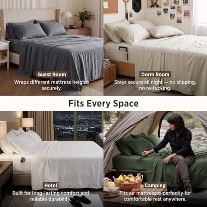 Bedsure Queen Sheet Set - 6 Pieces Prewashed Ultra-Soft Sheets Queen, White | Dual Side Pockets, Breathable, Secure Fit, Hotel Luxury Bedding, Extra Deep Pocket, Fade Resistant, For Air Mattress