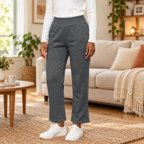 Sweat Pants Women Women Fleece Lined Sweatpants Warm Thick Winter Jogger Pants Elastic Waist Casual Running Yoga Trousers with Pockets Gray X-Large