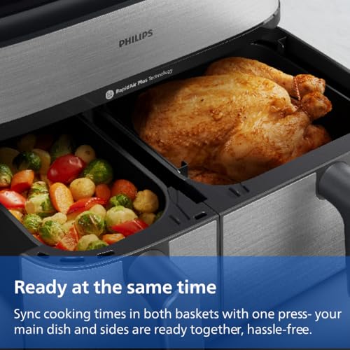 Philips 5000 Series 9.6qt (9L) Dual Basket All-in-One Air Fryer & Steam Cooker – 19 in One Cooking Functions, RapidAir Plus + Steam, Auto Steam Clean (NA555/00)