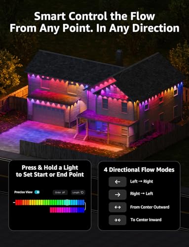 Lepro EE1 AI Permanent Outdoor Lights, 50ft 30 RGB+IC LED & Dual Output | IP67 Waterproof Eave Light for Christmas, Halloween, Smart Light Decor, Works with Alexa & Google, 2.4 GHz WiFi/Bluetooth