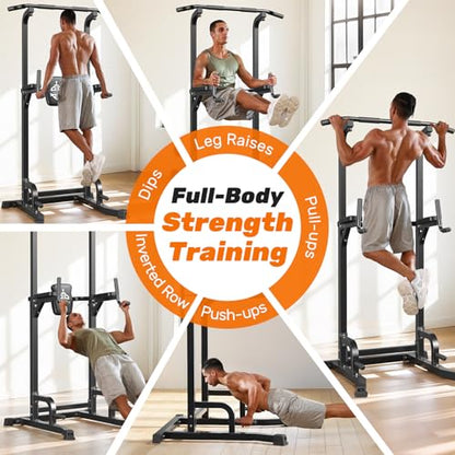Sportsroyals Power Tower Dip Station Pull Up Bar for Home Gym Strength Training Workout Equipment, 450LBS (Grey)