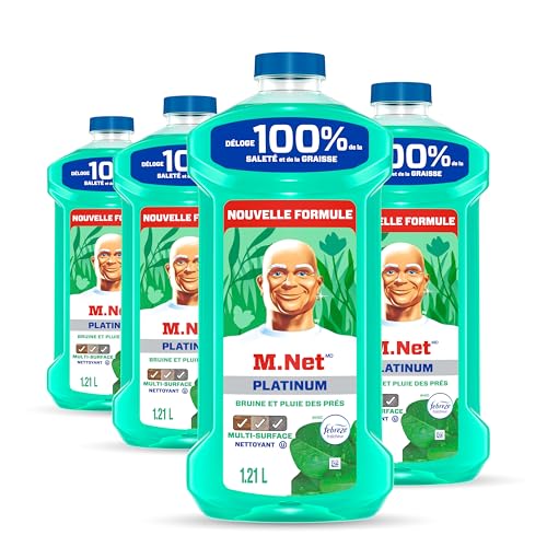 Mr Clean All Purpose Cleaner, Floor Cleaner for Mopping Home, Bathroom, & Kitchen, Cleaning Liquid for Mop & Bucket, Cleaning Supplies, Multi-Surface Dilutable, Meadows & Rain, 4.84L (pack of 4)