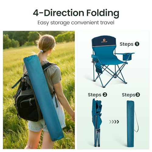 HIGH POINT SPORTS 2 Pack Camping Chair for Adults Support 250 lbs Blue