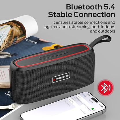 Monster Portable Bluetooth Speaker, 30W Loud Sound Wireless Speaker, IPX6 Waterproof Speaker, 17 Hours Playback, Bluetooth 5.4 TWS Pairing Portable Speakers for Home, Outdoors