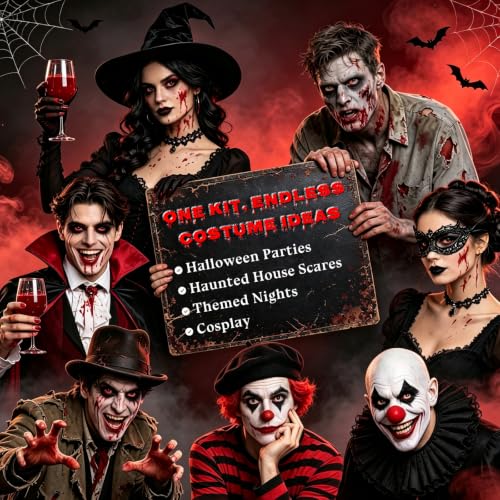 KIMUSE Halloween Vampire Makeup Kit, 8-Piece Goth SFX Costume Set