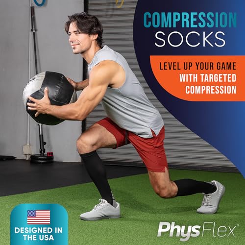 PhysFlex Compression Socks for Women and Men - Best Support for Running, Flying, Pregnancy - Knee High Graduated Compression Stockings (Black/Dark Grey, S/M)