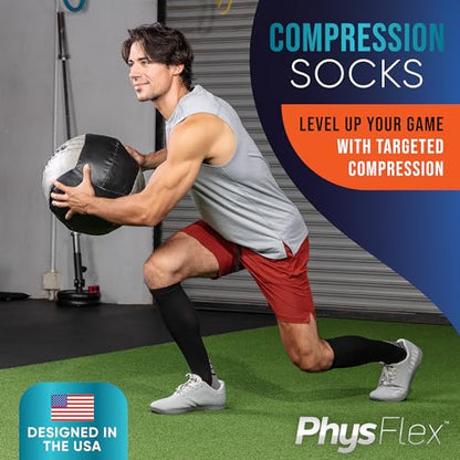 PhysFlex Compression Socks for Women and Men - Best Support for Running, Flying, Pregnancy - Knee High Graduated Compression Stockings (Black/Dark Grey, S/M)