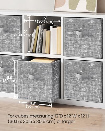 SONGMICS Storage Cubes, 13-Inch Non-Woven Fabric Bins with Double Handles, Set of 6, Closet Organizers for Shelves, Foldable, for Clothes, Gray UROB033G01