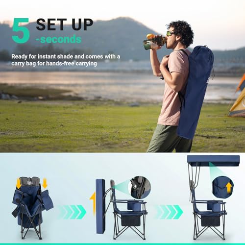 Overmont 2-Pack Camping Chairs with Canopy Shade - 330 lb Support