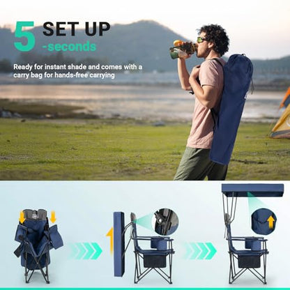Overmont 2-Pack Camping Chairs with Canopy Shade - 330 lb Support