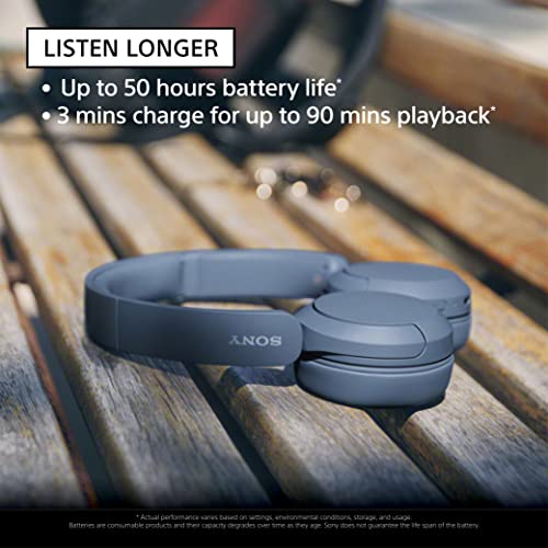 Sony WH-CH520 Wireless Headphones Bluetooth On-Ear Headset with Microphones, Blue