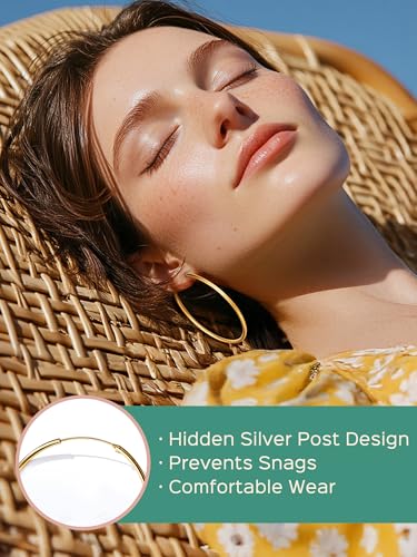 ChicSilver 14k Gold Plated Hoop Earrings for Women, 14k Gold Plated 925 Silver Hoop Earrings, Lightweight Diamond-cut Endless Huggie Earrings 30MM