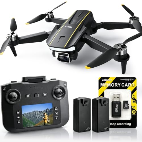 2K Video Drone with Camera for Adults, LCD Screen Remote Controller, 36 Min Flight Time, CHUBORY A68 Foldable Drone, 90° Adjustable Camera, Optical Flow Hover, 2 Batteries, Headless Mode, 3 Speed, Gesture Photo Video, App Control, 8GB MicroSD Card