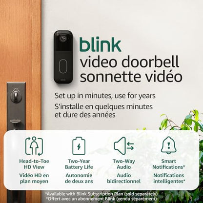 Blink Video Doorbell – Head-to-toe HD view, two-year battery life, and simple setup. Required Sync Module not included – Add-On (Black)
