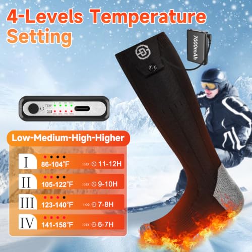 Heated Socks with Rechargeable 7000mAh*2 Battery for Men Women, X-Large