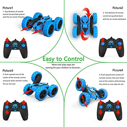 Hamdol Remote Control Car for Kids, Hamdol 360° Rotating RC Stunt Car Double-Sided 4WD Electric Vehicle with LED Lights, 2.4GHz Rechargeable Toy Cars for Boys Girls Age 6 7 8 9 10 11 12, Birthday Gift