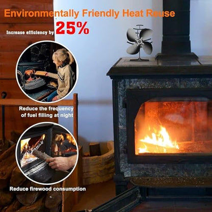 Heat Powered Wood Stove Fan with 4-Blade,Ultra Quiet Fireplace Wood Burning Eco-Friendly Fan Efficient Heat Distribution (X Large)