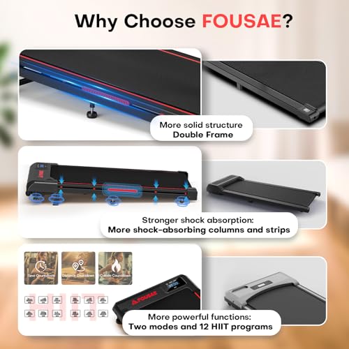 Walking Pad, FOUSAE 3 in 1 Max 6.2 MPH Treadmill for Home with Double Frame 330 LB Weight Capacity, Powerful 2.5 HP Wider Belt Walking Pad with 9% Incline, 12 HIIT Programes, Magnetic Remote Control