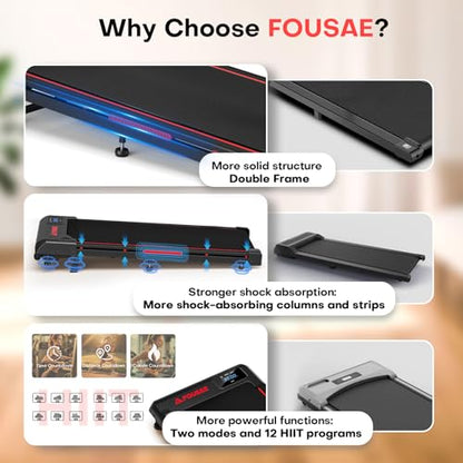 Walking Pad, FOUSAE 3 in 1 Max 6.2 MPH Treadmill for Home with Double Frame 330 LB Weight Capacity, Powerful 2.5 HP Wider Belt Walking Pad with 9% Incline, 12 HIIT Programes, Magnetic Remote Control