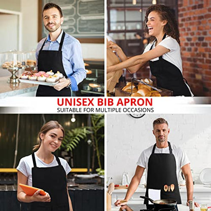 Utopia Kitchen Adjustable Bib Aprons, 2-Pack with Pockets, Black