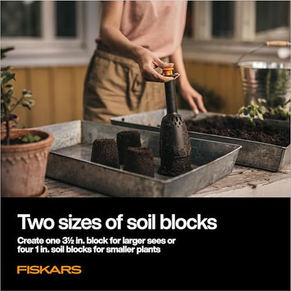 Fiskars Soil Block Maker for Garden Seeds with Natural Air Pruning, Eco Friendly Soil Blocking Gardening Tool for Germinating Seeds