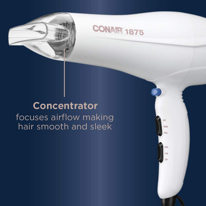 Conair Double Ceramic 1875W Hair Dryer, 3 Heat/ 2 Speed Blow Dryer, Powerful and Fast Drying, Includes Concentrator, Cool Shot Button, Removable Filter, White, Travel hair dryer : Amazon.ca: Beauty & Personal Care