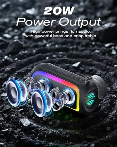 Portable Bluetooth Speaker, IPX6 Waterproof 20W HiFi Stereo Sound with Deep Bass 12H Playtime BT 5.2 Wireless TWS 7 Color Lights soundbox for Smartphone/Tablet/PC Apply to Home/Outdoor