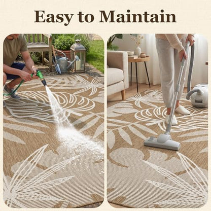 Montvoo-Outdoor Rug-Patio Rug Polypropylene Indoor Outdoor Rugs Carpet-Entryway Rug Porch Door Mats Rugs Small Accent for High Traffic Use Weave Design Quick Dry Easy Clean, Leaves Brown 2x3ft