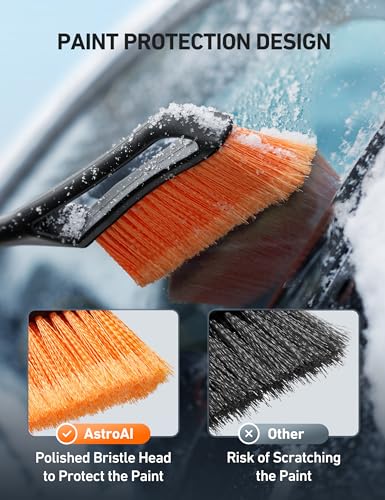 AstroAI 27" Snow Brush & Ice Scraper for Car Windshield Snow Remove, 2 Pack | Orange, Durable Heavy Duty Bristles, Scratch-Free, Detachable, Foam Grip, Winter Accessory for Car, SUV, Truck, Storage Bag