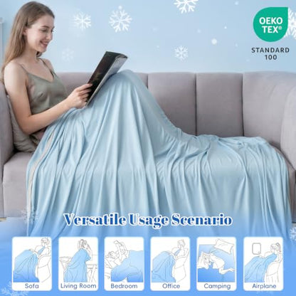 PHF Double Cooling Blanket for Hot Sleepers King Size, Arc-Chill Q-Max>0.5 with Double Cooling, Summer Blanket Absorbs Heat to Keep Cool All Night for Night Sweats (Ice Blue, 108''x90'')