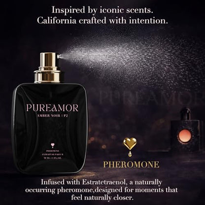 PUREAMOR Pheromone Perfume for Women, Amber Noir Extrait de Parfum - Long Lasting Vanilla Amber Scent, 30% High Concentration, Full Size Fragrance Spray, 1.0 oz / 30 ml