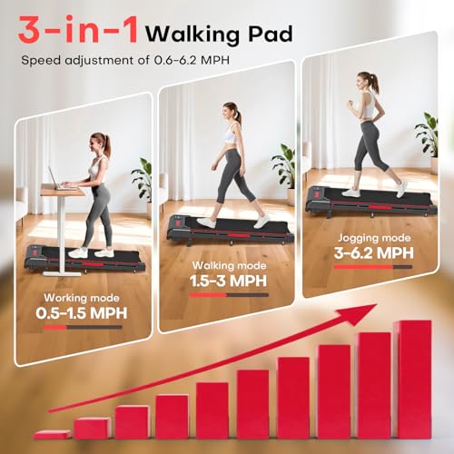 Walking Pad, FOUSAE 3 in 1 Max 6.2 MPH Treadmill for Home with Double Frame 330 LB Weight Capacity, Powerful 2.5 HP Wider Belt Walking Pad with 9% Incline, 12 HIIT Programes, Magnetic Remote Control