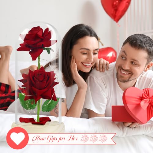 Olrla Artificial Rose Flower in PC Dome Present for Women Mom Wife Daughter