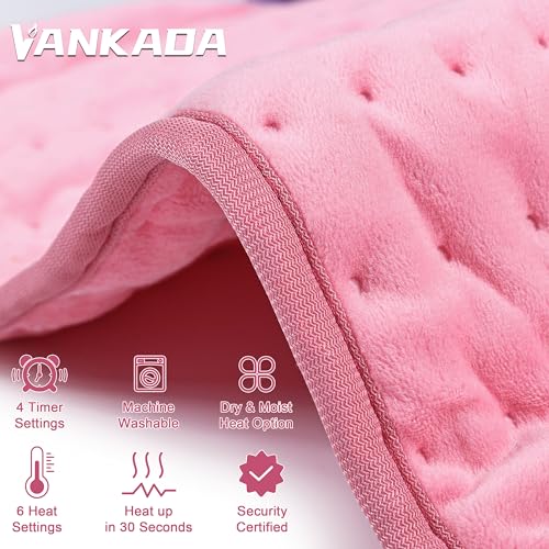 Heating Pad Electric Heat Pad, Hot Heated Pad,Moist Heat Heating Pad Moist and Dry Heat,Multiple Temp and Timer Settings (Light pink, 24"X12")