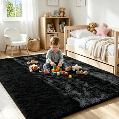 Huiuhjirug 4x6 Area Rug, Fluffy Shag Carpet for Living Room Black