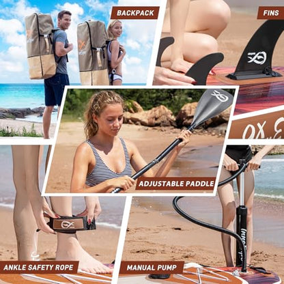 InnoExpo 11' Inflatable Stand Up Paddle Boards with Premium Accessories, Wide Stable SUP Paddle Board Design, Non-Slip Comfort Deck for Youth & Adults (Timber)
