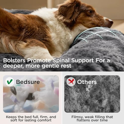 Bedsure SupportMax® Calming Dog Bed Medium Size Dog Washable Pet Bed,30in | 420GSM Plush Fluffy Faux Fur Donut Round,Thick Supportive,Removable Cover,Anti-Slip,Anti-Anxiety,Up to 45 Lbs,Dark Grey